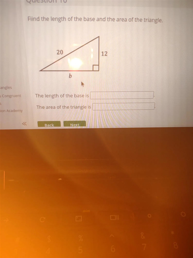 Find the length of the base and the area of the triangle-example-1