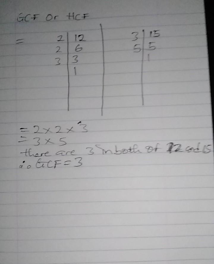 Find the greatest common factor (GCF) for the pair of 12 and 15-example-1