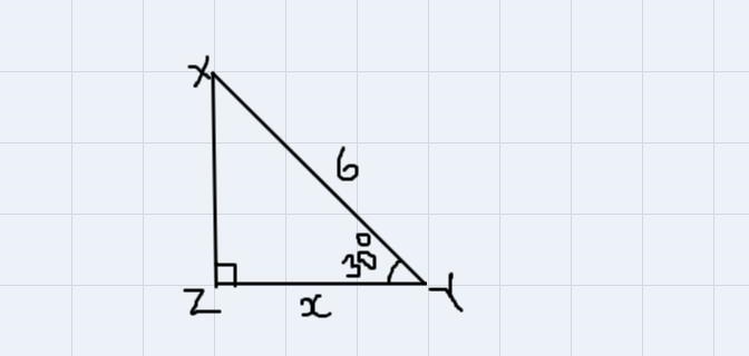 In the right triangle shown, m angle Y=30^ and XY = 6 . Z х 6 30 Y How long is Y Z-example-1