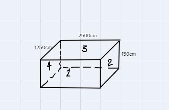 I have a rectangle 2500cm long and 1250cm wide.the 4 sides are 150 cm deep.they are-example-1