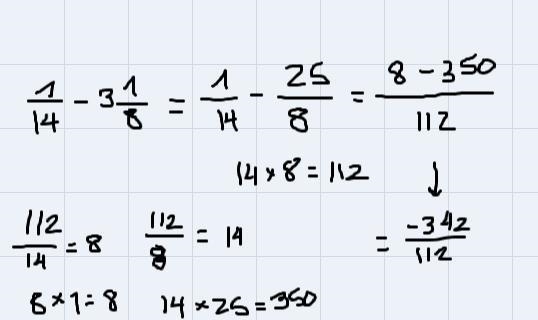 Solve the following: a. 1/14 - 3 1/8 b. -7/2x^2y^2. + 5/2xy^2 + 3/x^2yc. -2 1/3 + 1 1/9-example-3