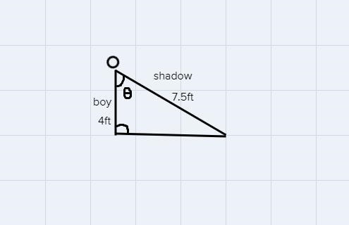 SA A4 At tall child creates a shadow that is 7.5 ft long. What is the angle of elevation-example-1