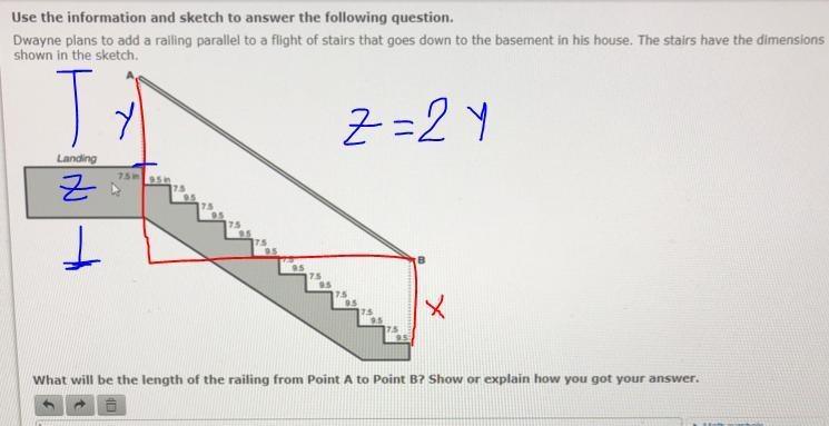 What will be the length of the railing from point A to point B? Show or explain how-example-3