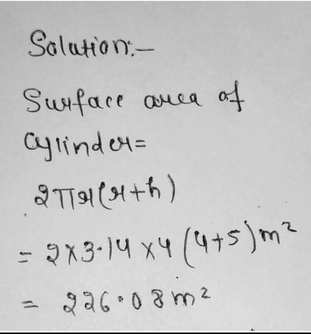 Find the surface area of a cylinder with a base radius of 4 yd and a height of 5 yd-example-2