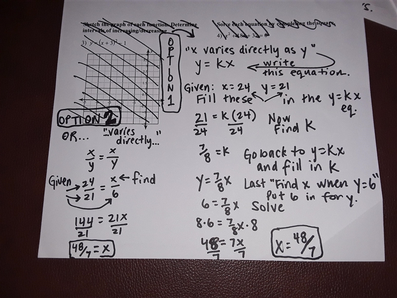 If x varies directly as y, and X = 24 when y= 21, Find x when Y=6-example-1