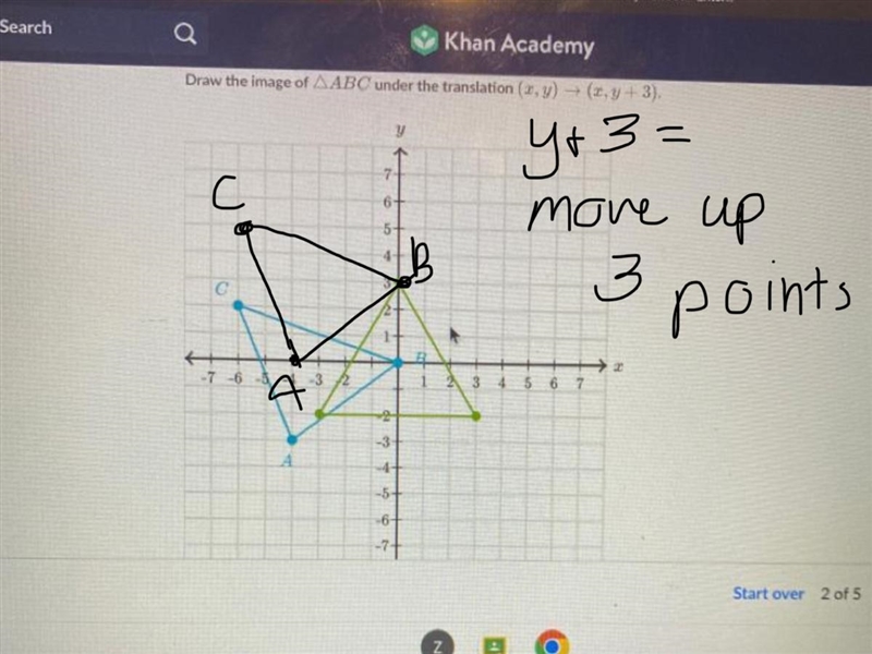 Draw the image of AABC under the translation (x, y) → (x, y + 3).-example-1