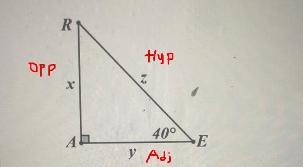 QUESTION 11R₁xAyWhich equation is true?OA2sin 40°= =yOB.cos 40°O C.tan 40°:O D.sin-example-1