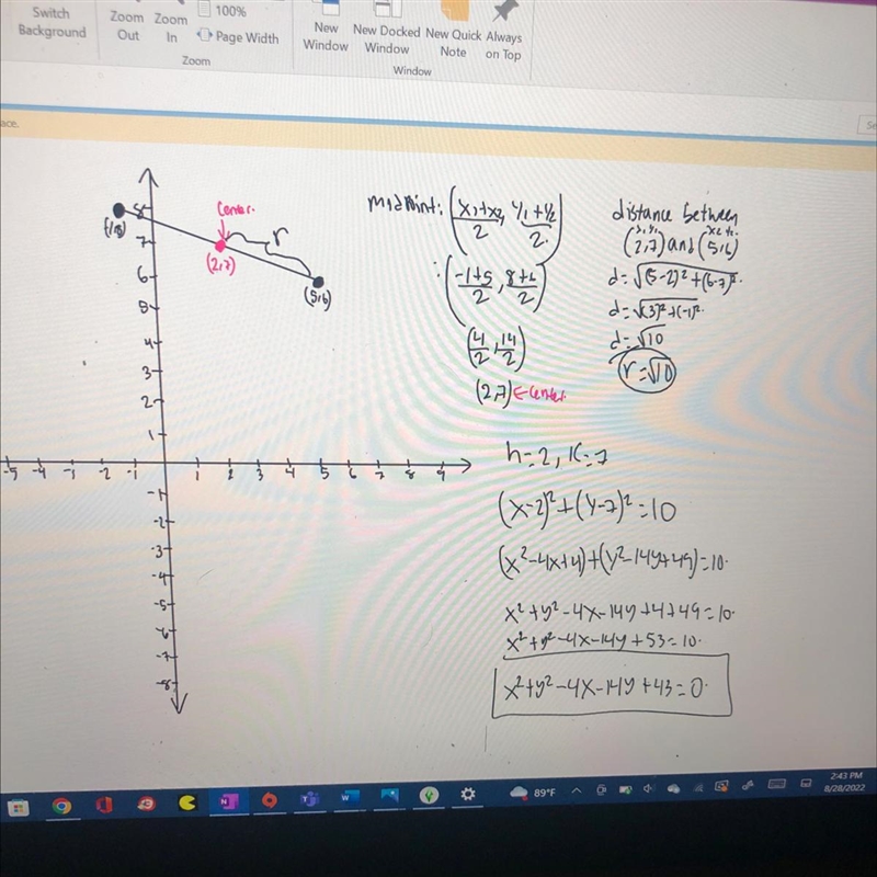 Find the standard form of the equation of the circle with endpoints of a diameter-example-1