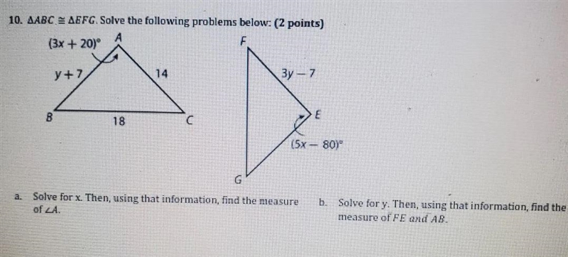 10. AABC = GEFG. Solve the following problems below: (2 points)-example-1