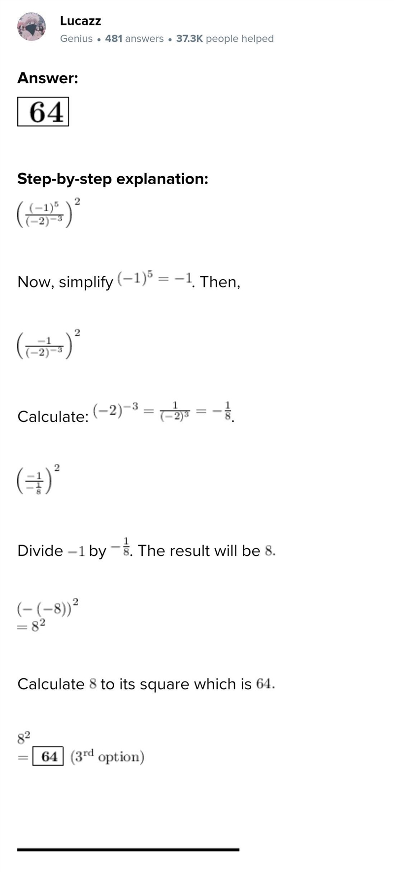 Simplify the expression. a)1/64 b)2^-30 c)64 d)2^30-example-1