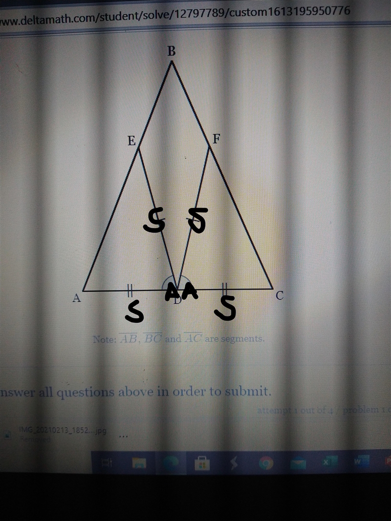 Given: D is the midpoint of segment AC, segment ED is congruent to segment FD and-example-1