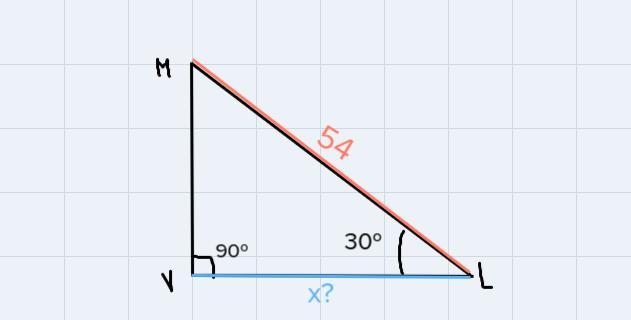 For AMVL, MZV = 90°, MZL = 30°, and ML = 54. What is the value of VL?-example-1