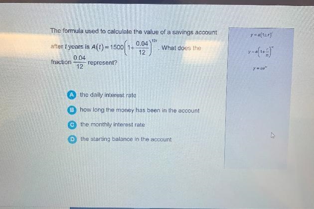 The formula used to calculate the value of a savings accounty =(1+)120What does theafter-example-1