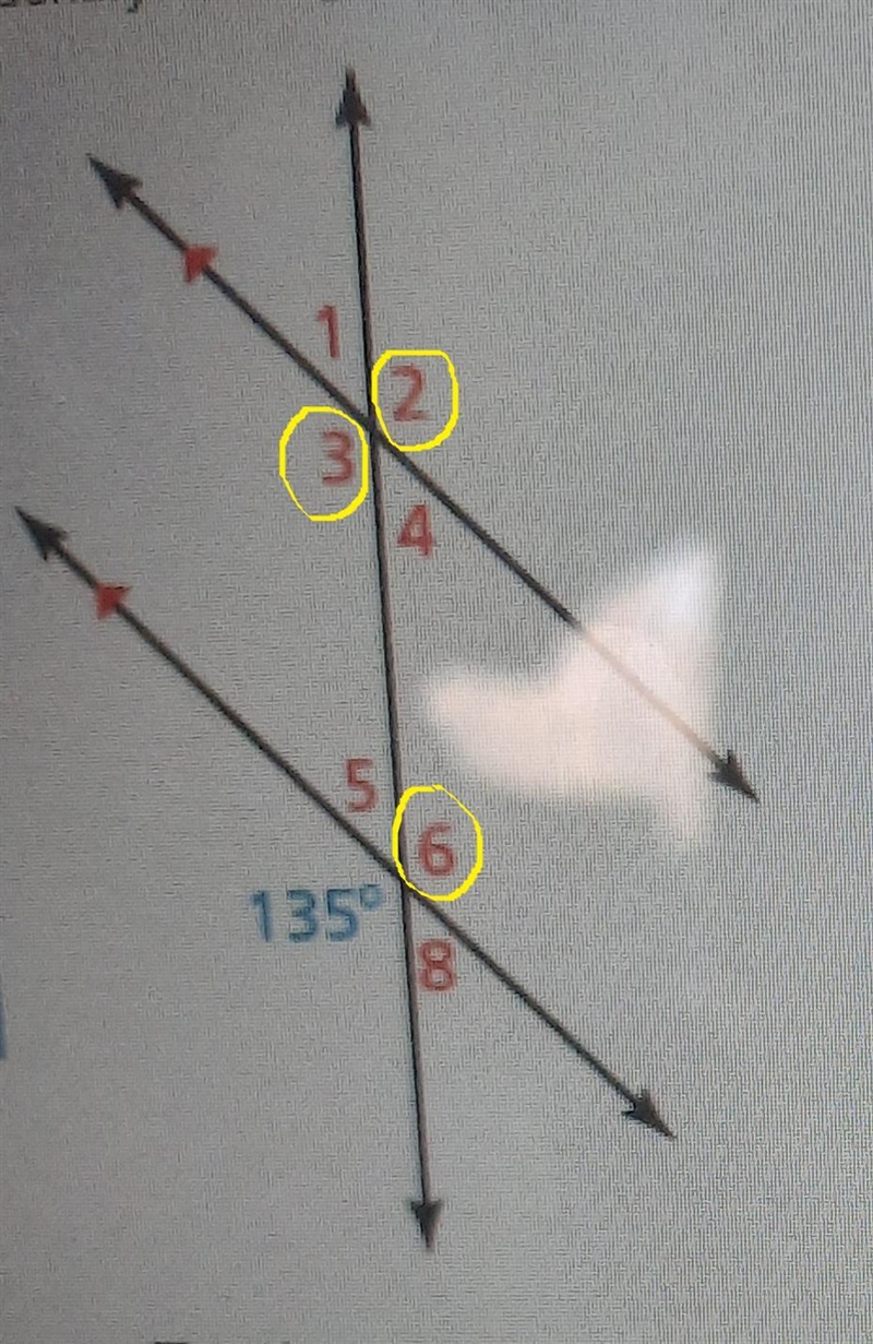 Identify the angles that each have a measure of 135° 1 2 3 3 4 un 16 135° 00 o 21 O-example-1