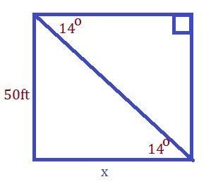 A range is looking outwards from a 50 foot tower. He looks down(top angle) at a 14 degree-example-2