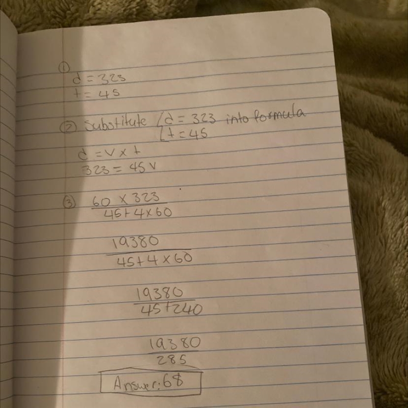 Solving a pios A car travels 323 miles in 4 hours and 45 minutes. How many miles does-example-1