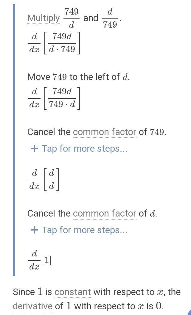 Solve for d 749/d * d/749 = 1-example-1