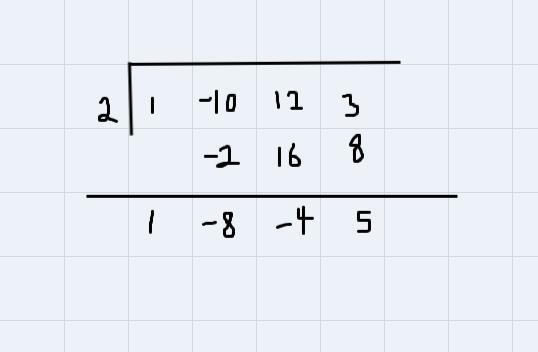 Use synthetic division to find the quotient and remainder when x^3-10x^2+12x+3 is-example-4