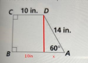 Find the area of the trapezoid. Round your answer to the nearest tenth.C10 in. D14 in-example-1