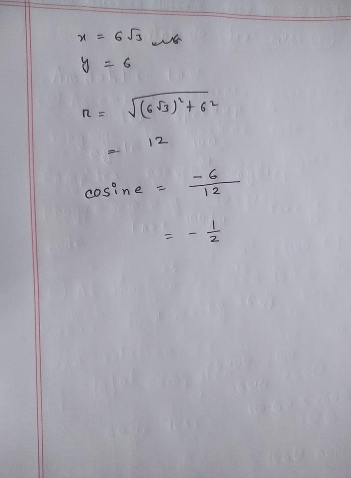 Use the given point on the circle to find the value of cosine. Recall r=sqrt x^2+y-example-1