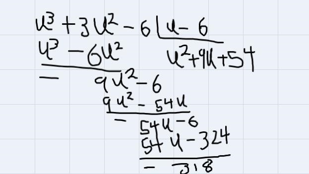 U^3+3u^2-6 / u-6 long division-example-1