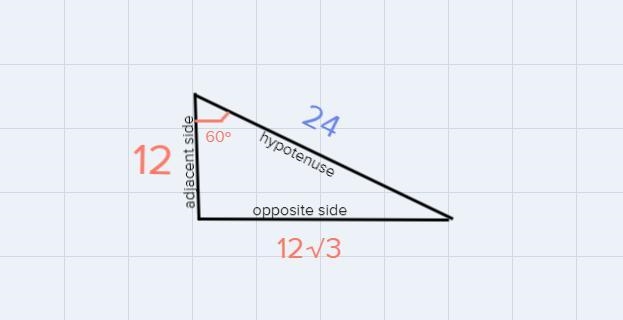 A 30° – 60° – 90° triangle is shown below. Find the length of a and b. Leave answer-example-3