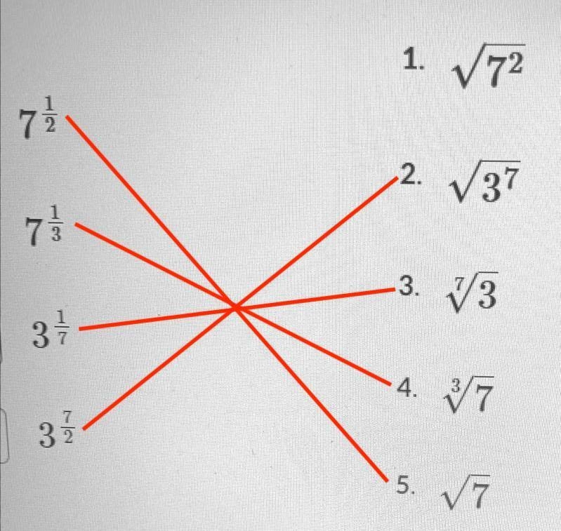 Match each expression with an equivalent radical form. One of the radical form options-example-1