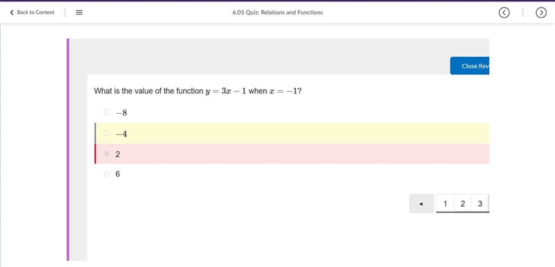 What is the value of the function y=3x−1 when x = 1? −8 −4 2 6-example-1