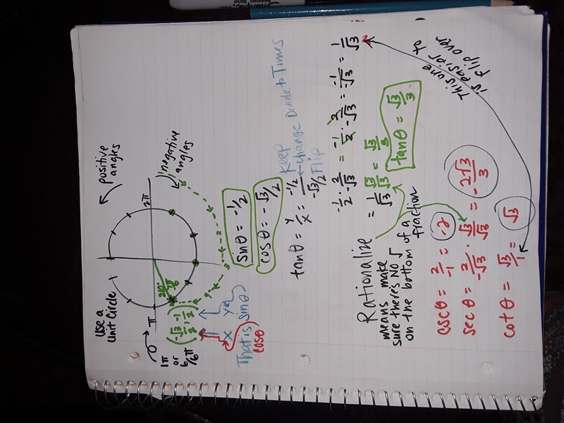 Evaluate (if possible) the six trigonometric functions of the angle (0). -5pi/6-example-1