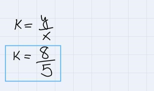 What is the constant of variation, k, of the direct variation, y = kx, through (5, 8)?k-example-2