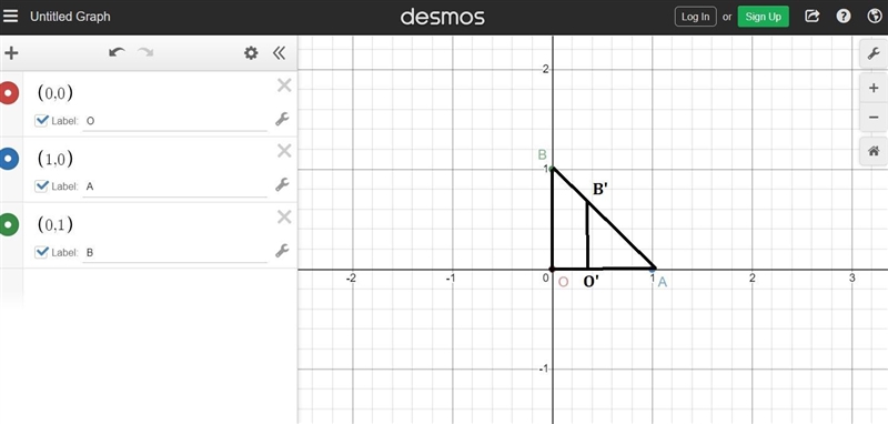 a triangle has vertices at O (0,0), A(1,0), and B (0,1) a dilation centered at (1,0) is-example-1