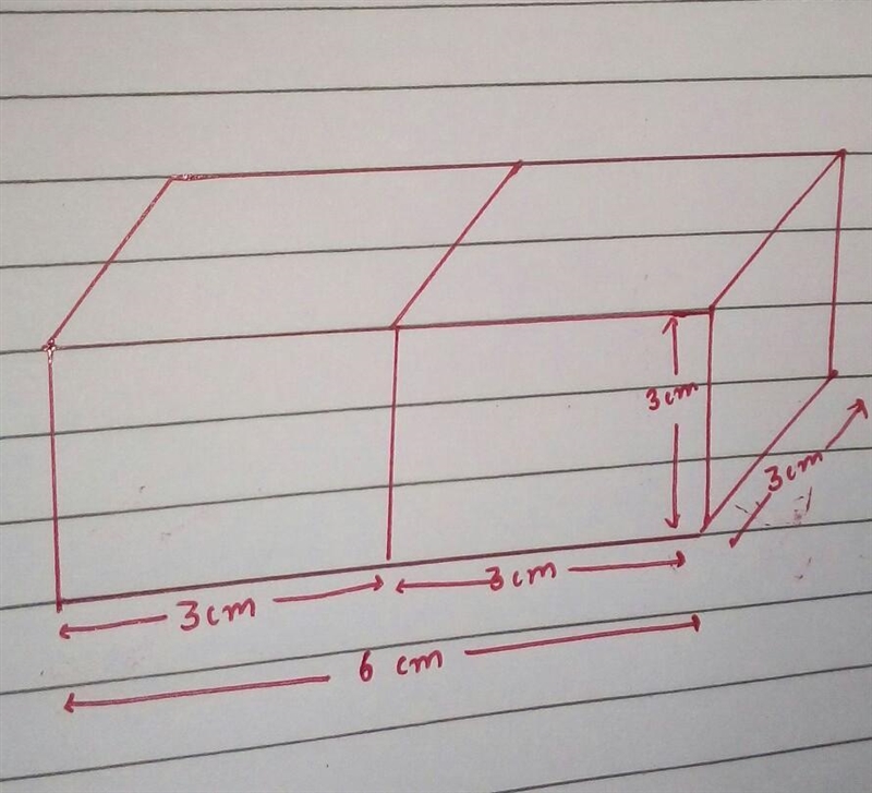 Two cubes each of volume 27^3cm are joined end to end to form a solid. Find the surface-example-1