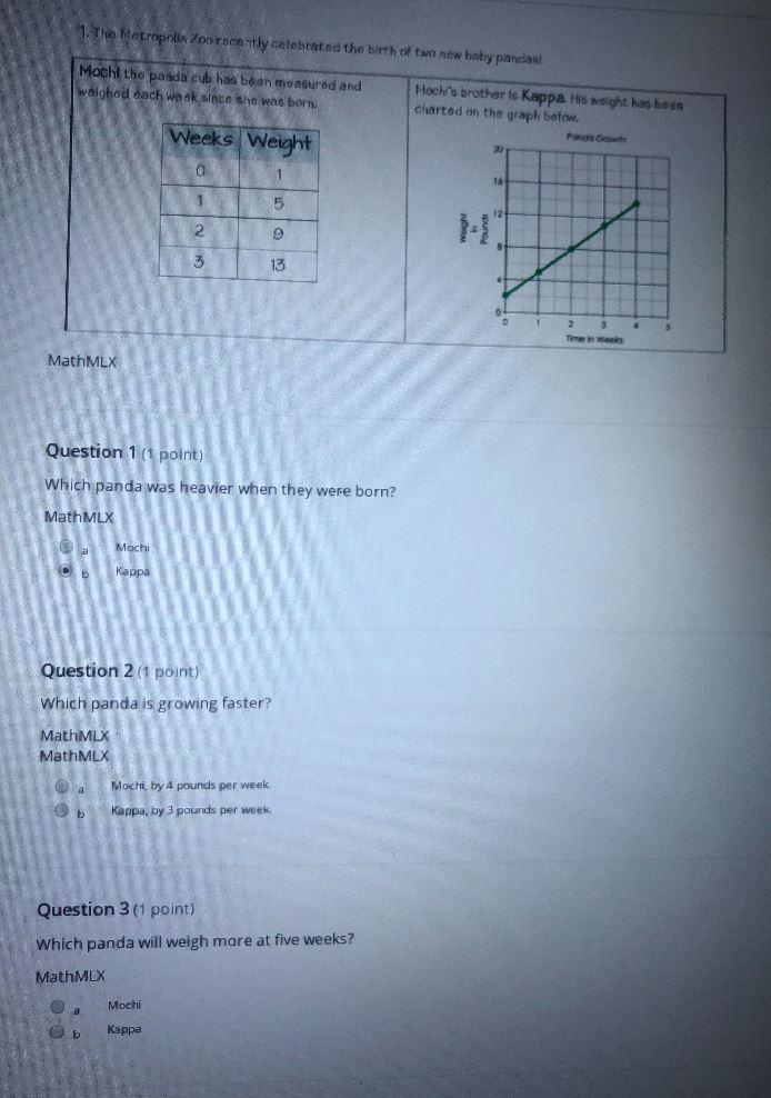 MathMLXQuestion 1 (1 point)Which pandawas heavier when they were born?MathMLXMoc-example-1