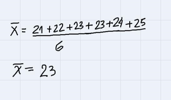 1. This data is about the age of students in a class measured in years: 21, 22, 23, 23, 24, 25. Find-example-1