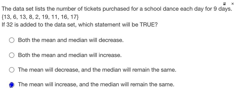 The data set lists the number of tickets purchased for a school dance each day for-example-1