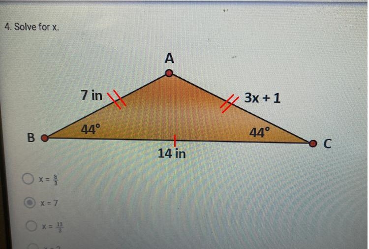 Solve for X A. x = 8/3B. x = 7 C. 13/3D. x = 2-example-1