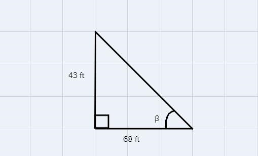 Find the angle of elevation of the sun if a 43- foot flagpole cast a shadow 68 feet-example-2