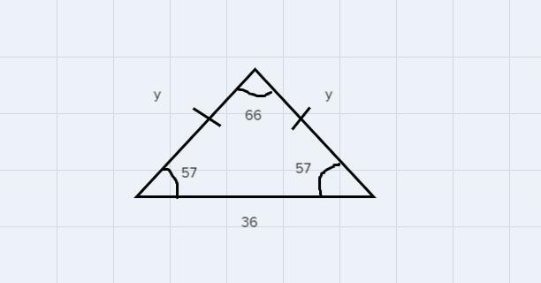 The base of an isosceles triangle has a length of 36 and a vertex anglemeasures 66 degrees-example-2