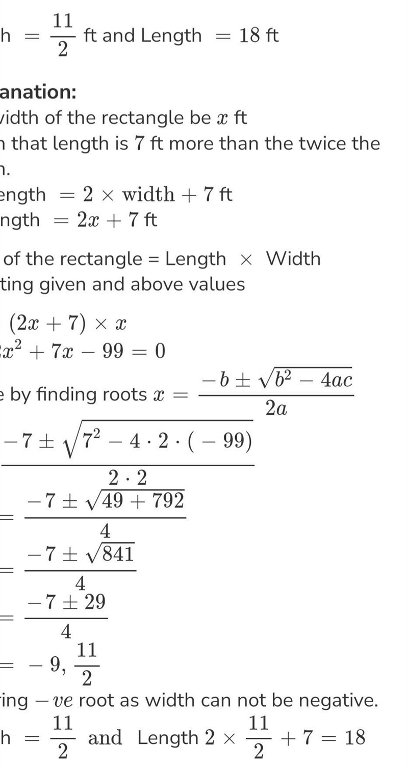 The area of a rectangle is 99 m2, and the length of the rectangle is 7 m more than-example-1