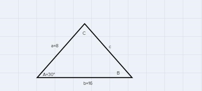 Solve the triangle if possible, givenA=30° a=8 b=16-example-1