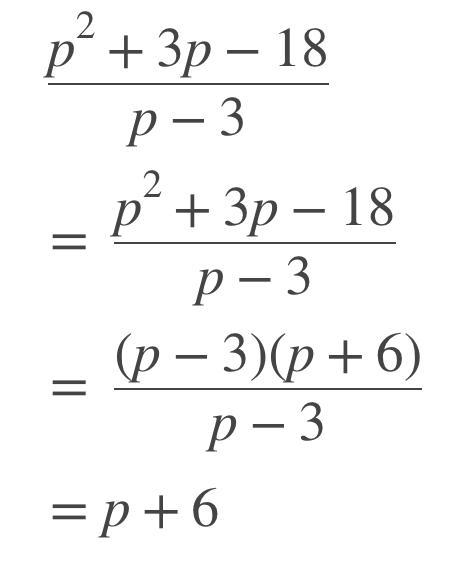 P^2 + 3p - 18 is divided by p - 3.-example-1