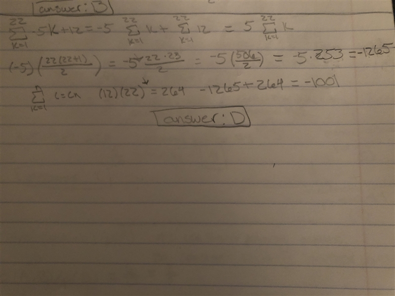 Determine the sum of the following arithmetic series. Show your work. ∑(k = 1)^22 (-5k-example-1