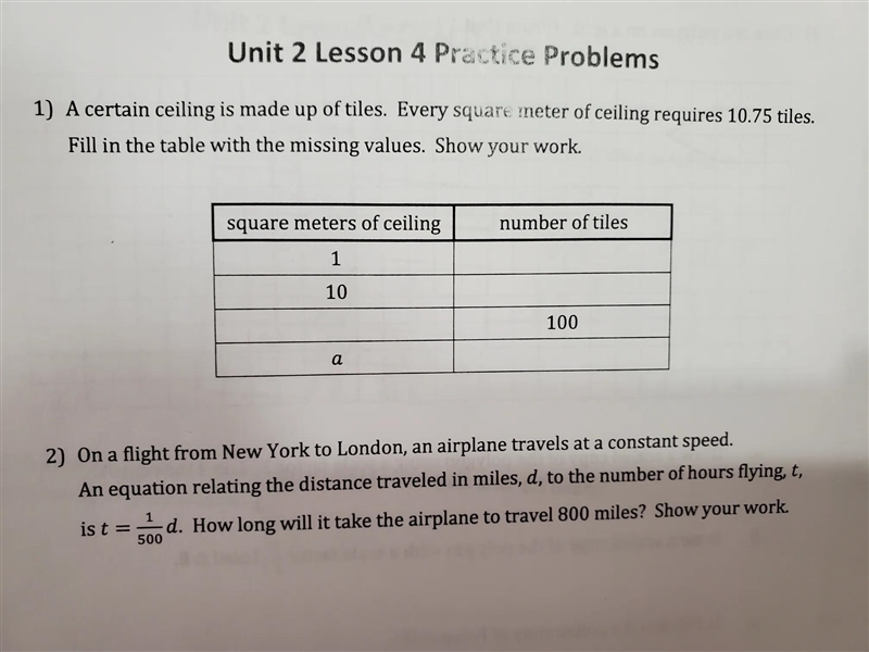 NAME PERIOD Unit 2 Lesson 4 Practice Problems 1) A certain ceiling is made up of tiles-example-1