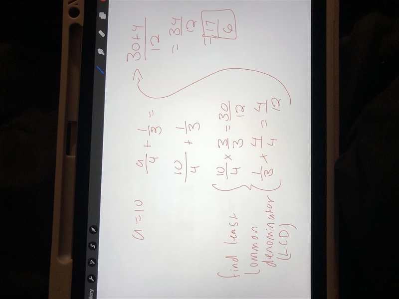 Evaluate the expression when a=10 . a/4+1/3 =-example-1