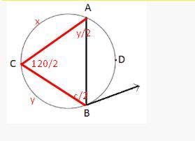 In the circle below, if the measure of arc ACB = 240 °, find the measure of-example-1