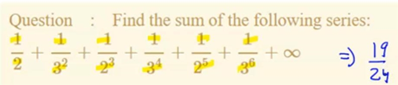 Find the sum if the series 1/2 + 1/3^2 + 1/2^3 + 1/3^4 + .......​-example-4