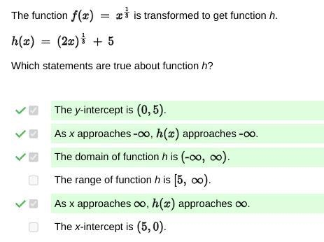 the function f(x)= x^1/3 is transformed to get function h. h(x) = (2x)^1/3 + 5 which-example-1