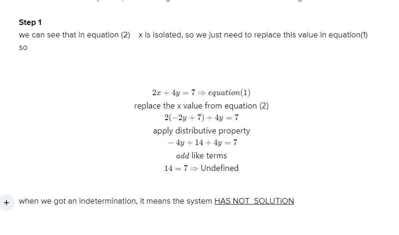 Solve the system of equations using substitution 2x+4y=7x=-2y+7-example-1