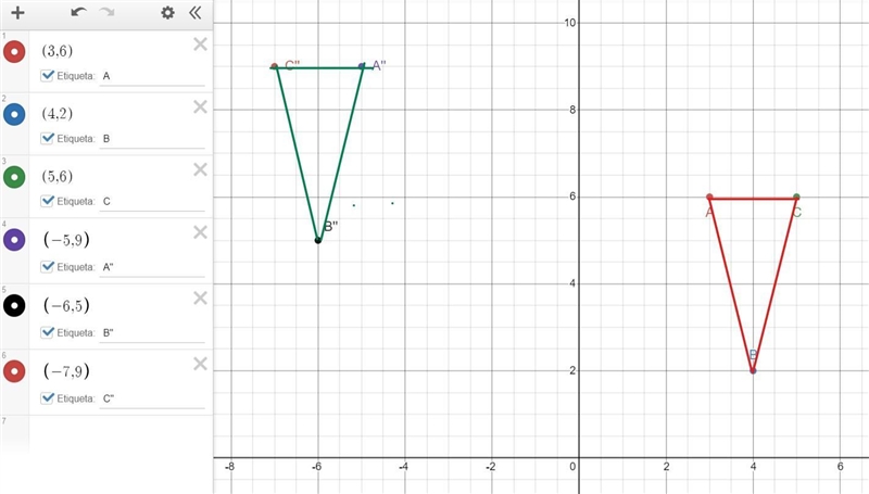 11. Translate AABC A(3,6), B(4,2), C(5, 6) right 4 and up 3 units. Then reflect the-example-2