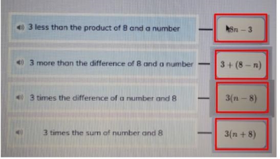 .) Match each description to the expression that has the same meaning. .) 3 less than-example-1